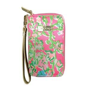 Lilly Pulitzer Wristlet/Wallet Women’s 1Size Gold Zipper Closure Fabric Flowers